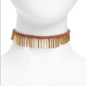 Stone Fringe Choker in Coral and Gold